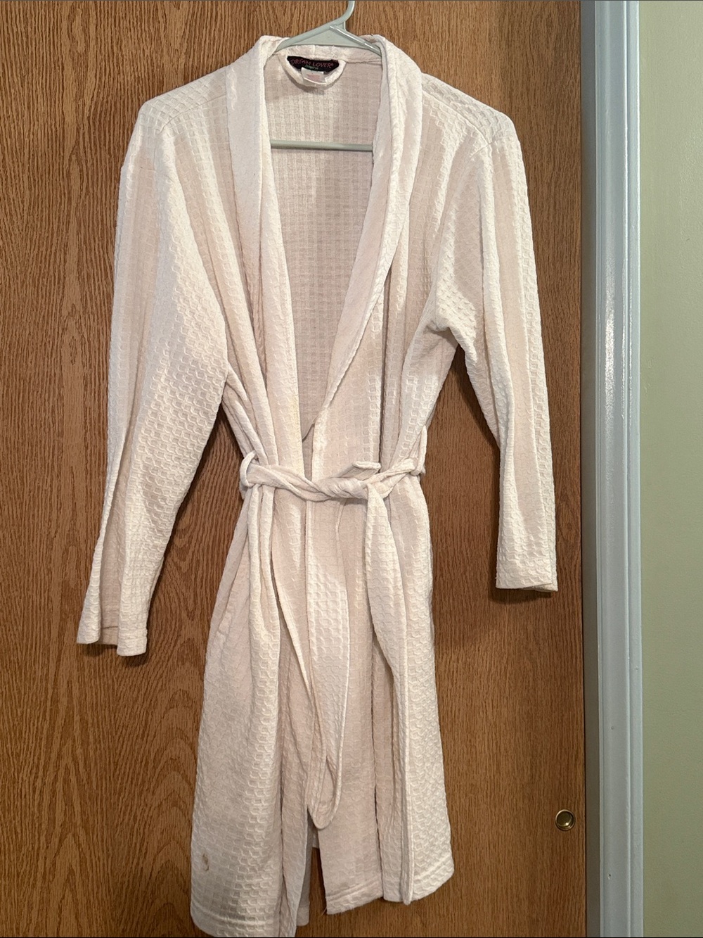 Light Pink Waffle Robe with Tie Belt - Women’s Cozy Lounge Robe